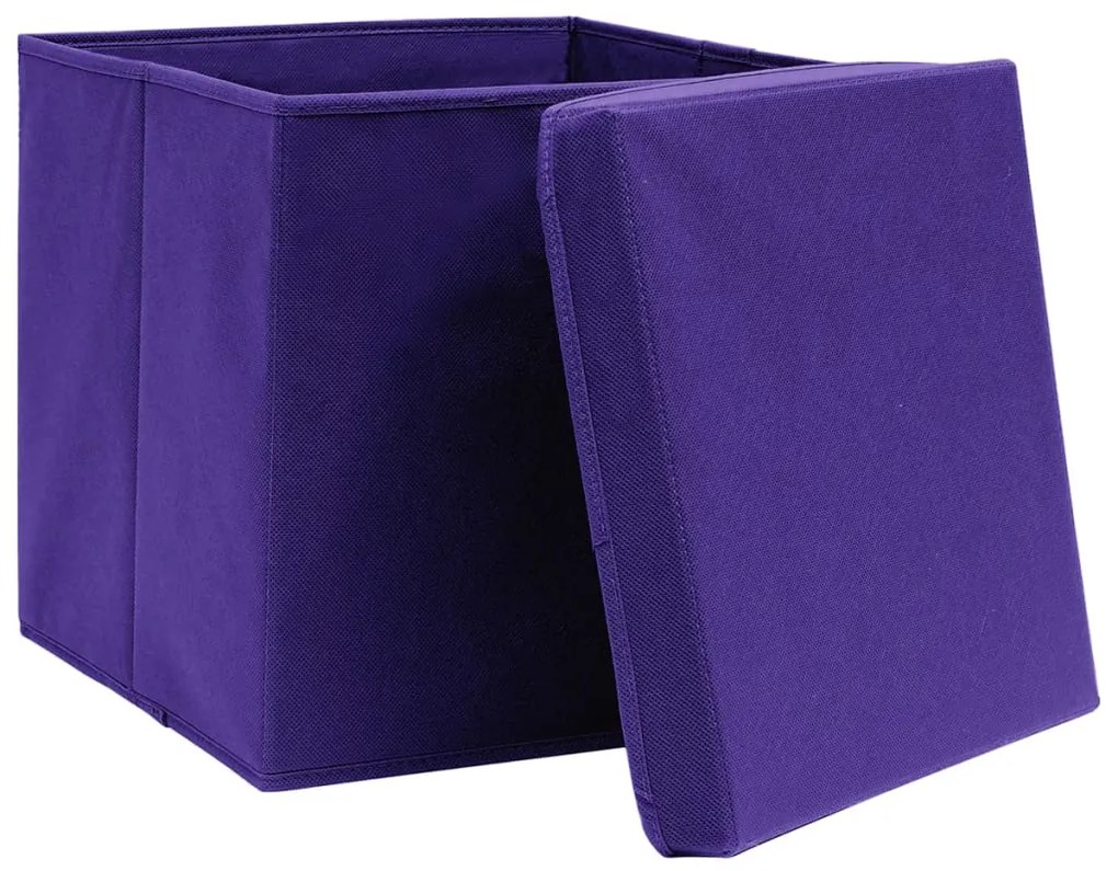 Caixas de arrumação com tampas 10 pcs 28x28x28 cm roxo