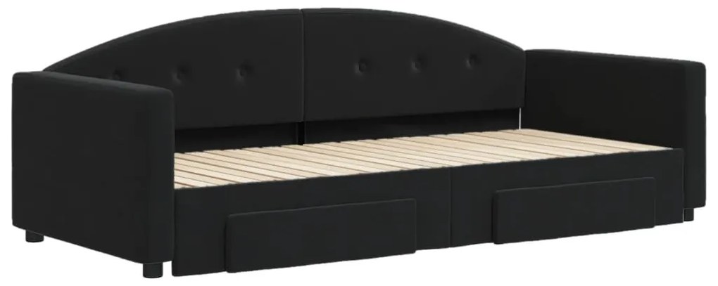 Sofá-cama com gavetão e gavetas 90x200 cm veludo preto
