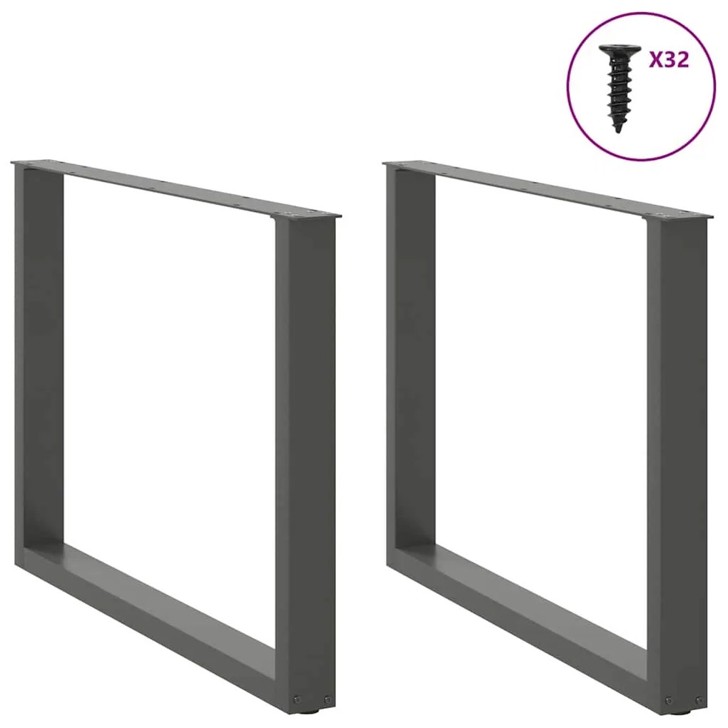 Pés para mesa de jantar em formato de U, 2 peças, antracite, 100x(72-7