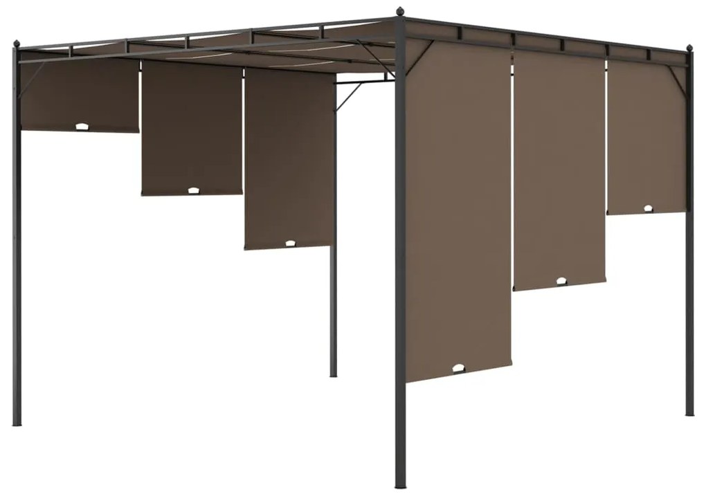 Gazebo jardim c/ cortina lateral 3x3x2,25m cinzento-acastanhado