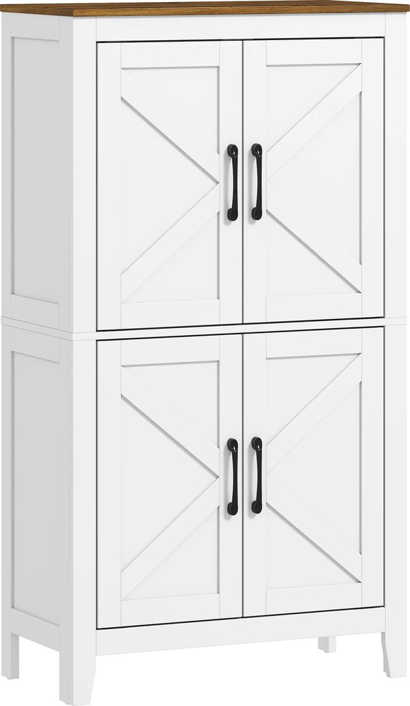 Armário Estreito para Casa de Banho com Portas Estilo Celeiro, 4 Prateleiras Ajustáveis, 60x30x110 cm, Branco