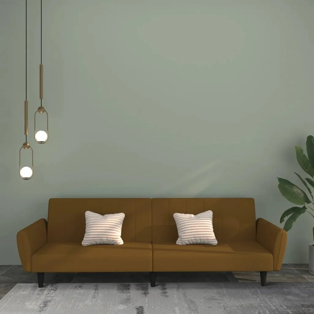 337544 vidaXL Sofá-cama de 2 lugares veludo castanho