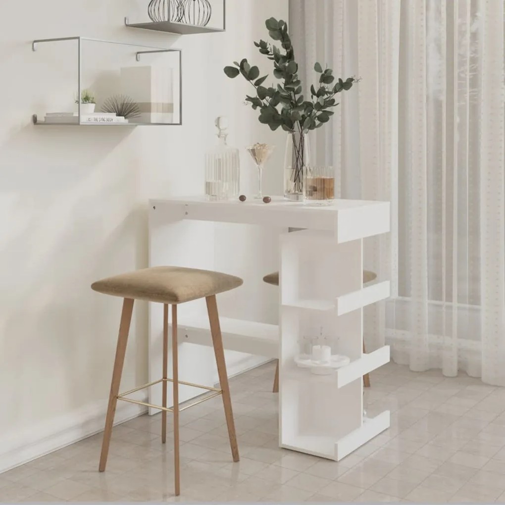 Mesa de bar c/ prateleiras derivados de madeira branco