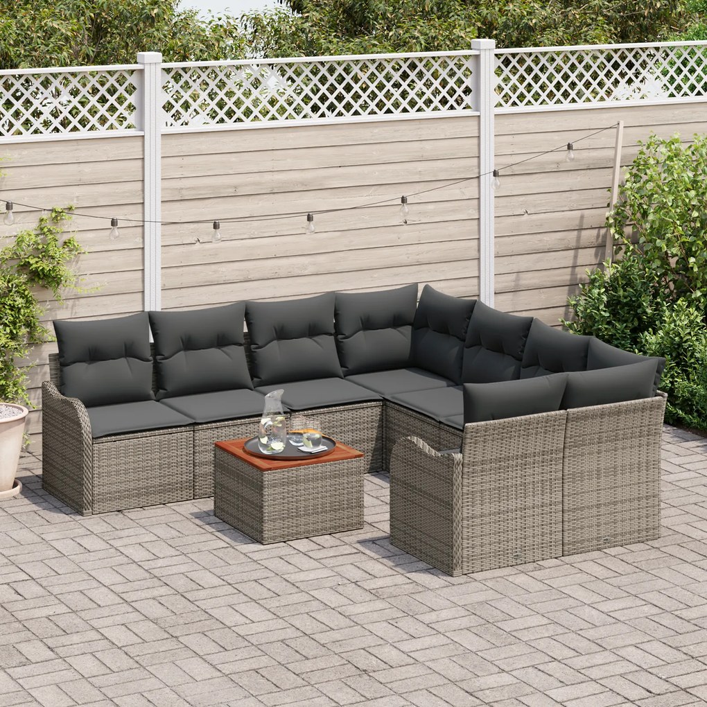 Conjunto de Sofá de Jardim de 9 Peças com Almofadas em Rattan Sintétic