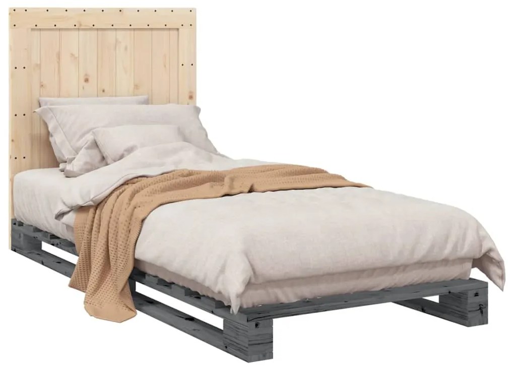 Estrutura de cama com cabeceira 90x200 cm pinho maciço cinzento