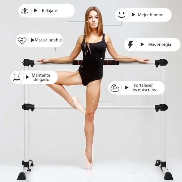 Barra dupla para ballet portátil com altura ajustável para meninas Adultos Fitness Dançar Alongar músculos 124,5 x 71 x 120 cm Prata