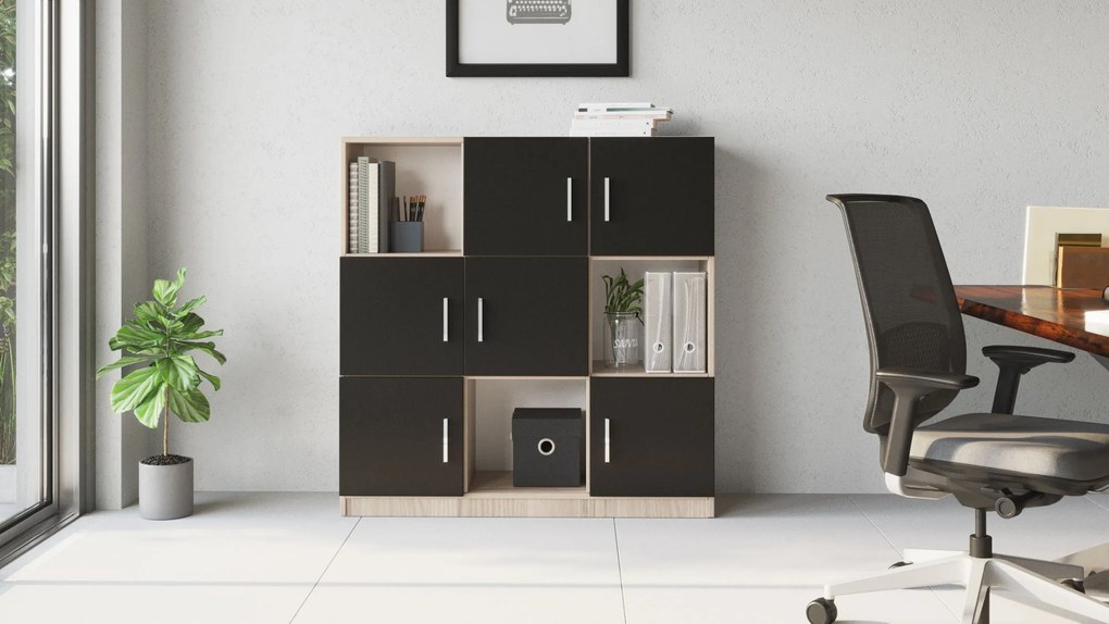 Armário Multiusos VO7 – Carvalho/Preto – 119,9 cm x 121,8 cm x 37,6 cm