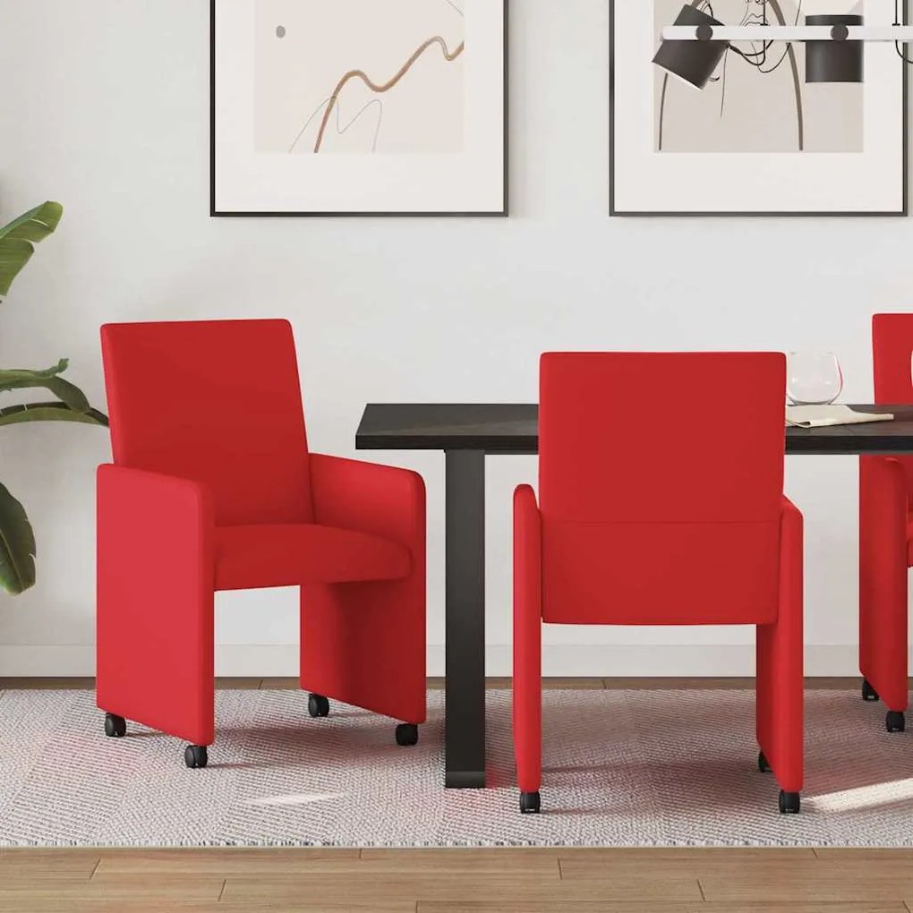 vidaXL Cadeiras de Jantar com Rodas 2 pcs Vermelho 57 x 66 x 94 cm