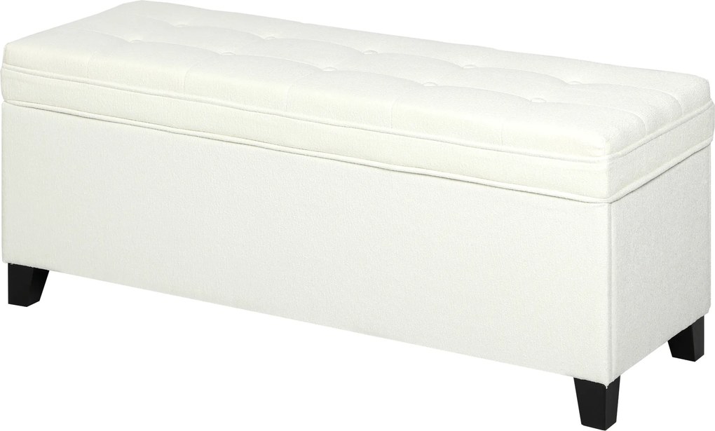 Banco com arrumação de 112 L, 120 x 40 x 48 cm banco de cabeceira em tecido de linho, assento estofado, creme