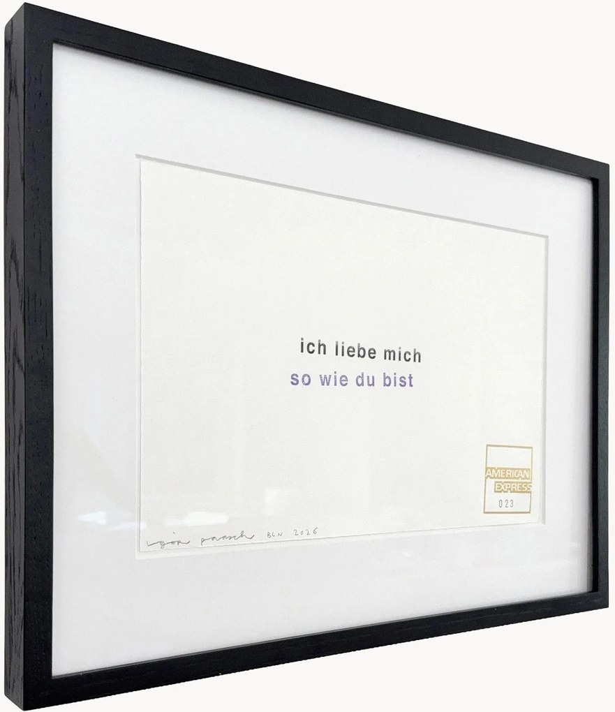 Quadro artesanal em papel com moldura Ich Liebe Mich So Wie Du Bist, peça única