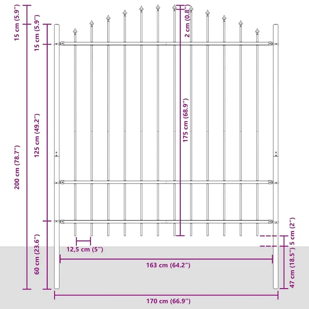 Cerca de Jardim com Topo em Arco Branca 8,5x1,75 m em Aço