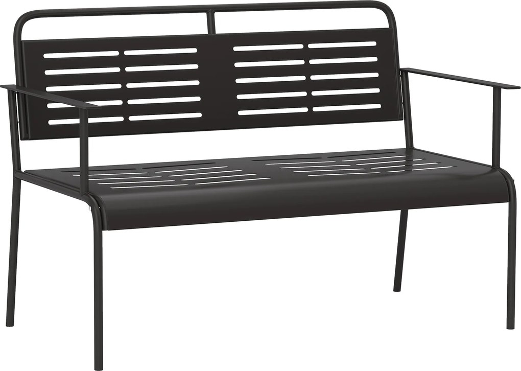 Outsunny -Sitzer Banco de jardim, banco resistente às intempéries, mobiliário resistente à água com encosto e apoios de braço 121 x 64 x 84cm, Preto | Aosom Portugal