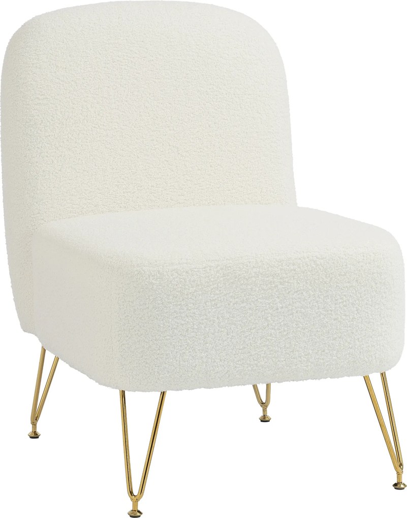 HOMCOM Poltrona de Sala sem Braços, Poltrona Acolchoada em Tecido Bouclé, Almofada Espessa, Assento Largo, Branco | Aosom Portugal