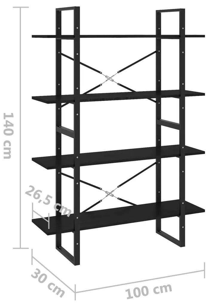 Estante com 4 prateleiras 100x30x140 cm pinho maciço preto