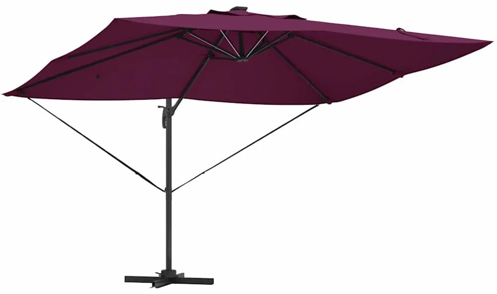 Parasol Cantilever Roma com LEDs Vermelho Bordeaux, 352 x 251 x 265 cm
