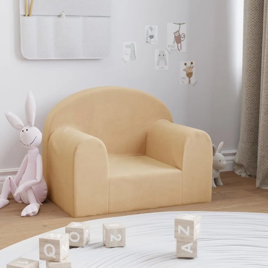 Sofá infantil pelúcia macia cor creme