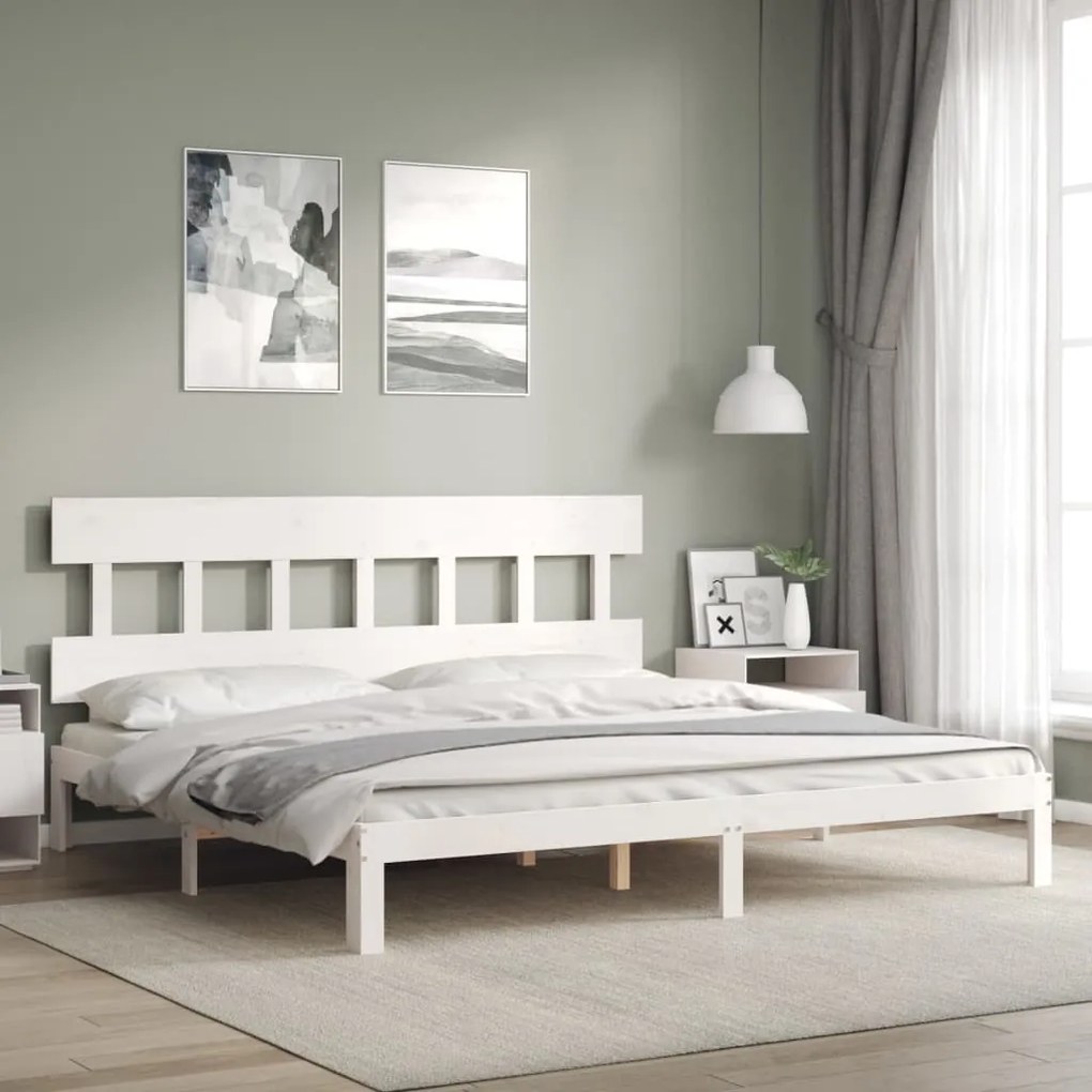 Estrutura cama Super King Size c/ cabeceira madeira branco