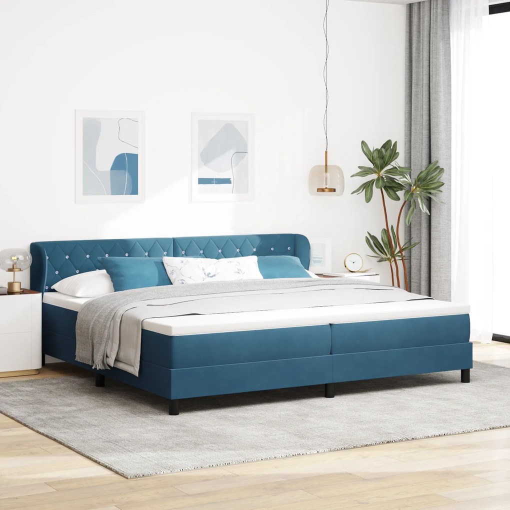 Cama Box com Colchão vidaXL Azul Escuro 200x200 cm em Veludo