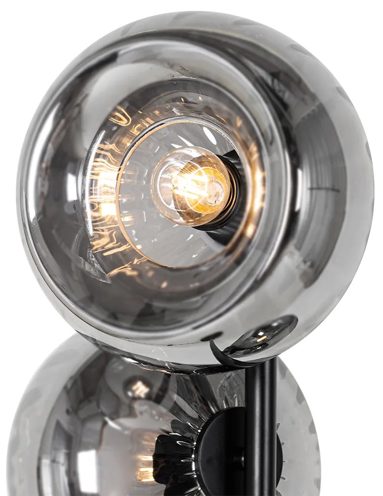 Candeeiro de pé Art Deco preto com vidro fumê 3-luzes - Ayesha Art Deco