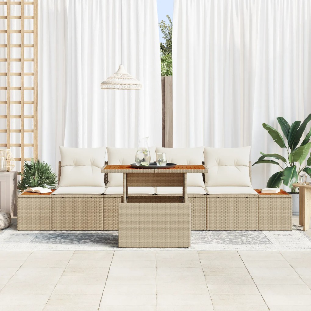 Conjunto de Jantar de Jardim com 5 Peças e Almofadas Bege em Rattan Po