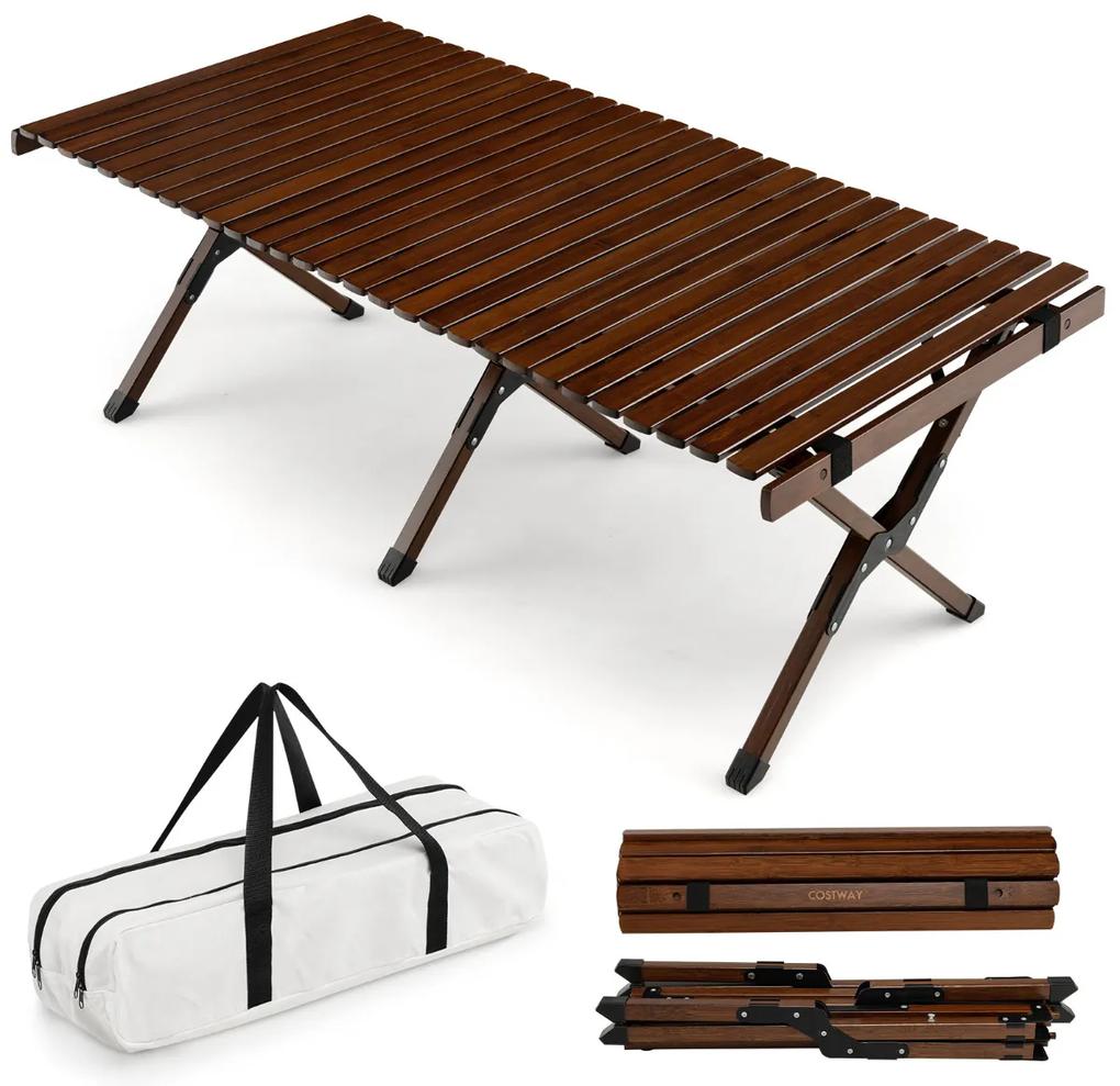 Mesa dobrável Campismo de bambu Mesa de piquenique portátil com bolsa de transporte para churrasco Pátio Jardim Praia 122 x 60 x 43,5 cm Café