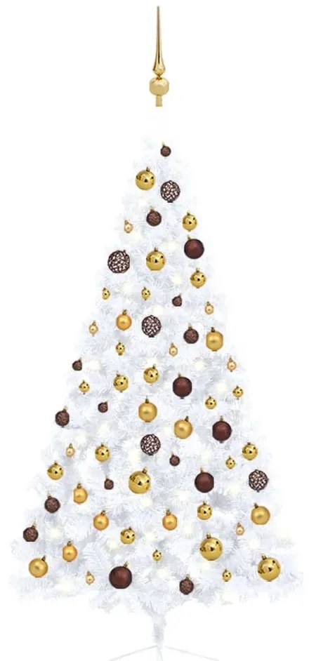 vidaXL Meia árvore Natal artificial pré-iluminada c/ bolas branco