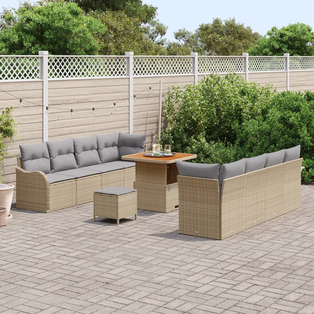 Conjunto de Sofá de Jardim vidaXL com 11 Peças e Almofadas em Rattan B