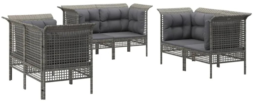 6 pcs conjunto lounge de jardim c/ almofadões vime PE cinzento