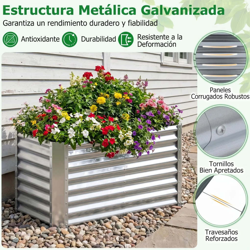 Floreira Elevada, 119,5 x 61,5 x 60,5 cm, Fundo Aberto, Prateado