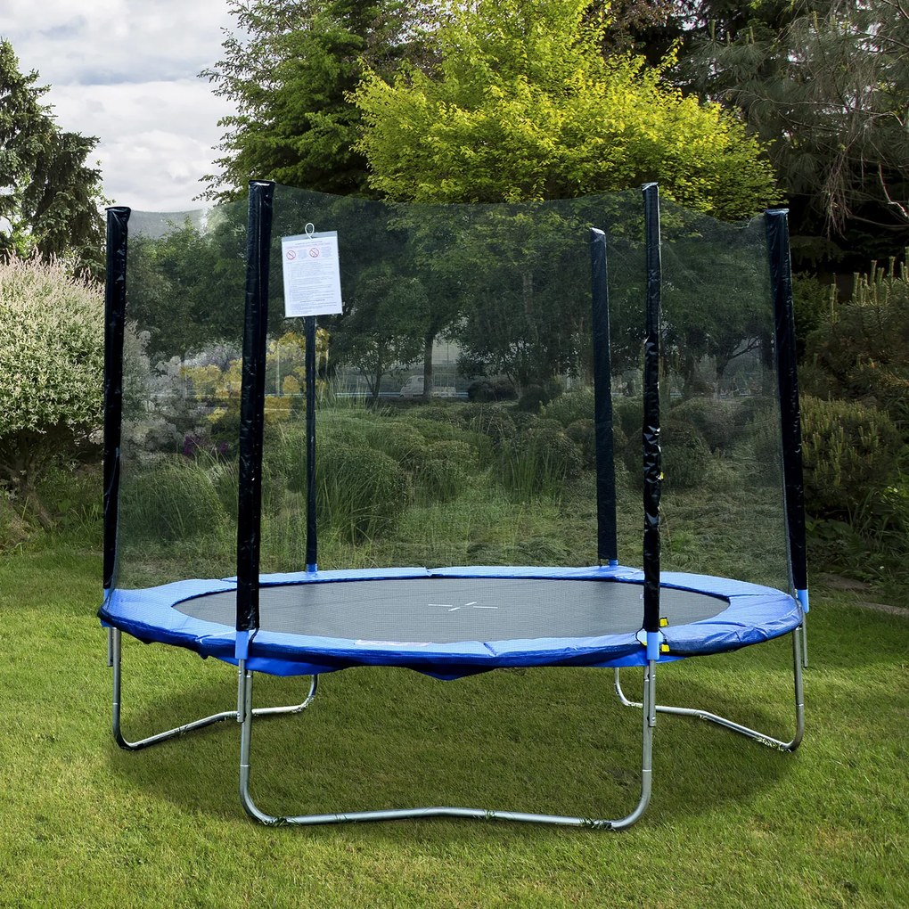 HOMCOM Cama Elástica Ø244cm com Rede de Segurança Conjunto para Jardim Carga máx. 100kg Azul e Preto