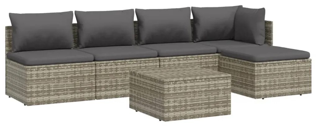 6 pcs conjunto lounge de jardim c/ almofadões vime PE cinzento
