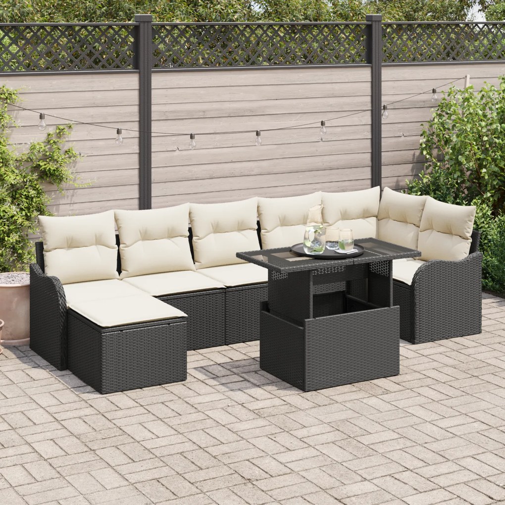 Conjunto de Sofá de Jardim de 8 Peças com Almofadas Preto Rattan Sinté