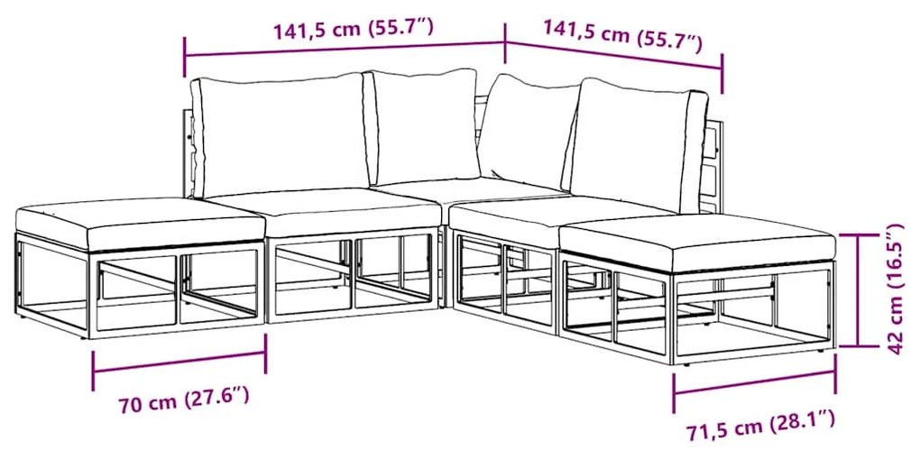 Conjunto de Sofá de Jardim 5 pcs Preto 211,5 x 211,5 x 71 cm