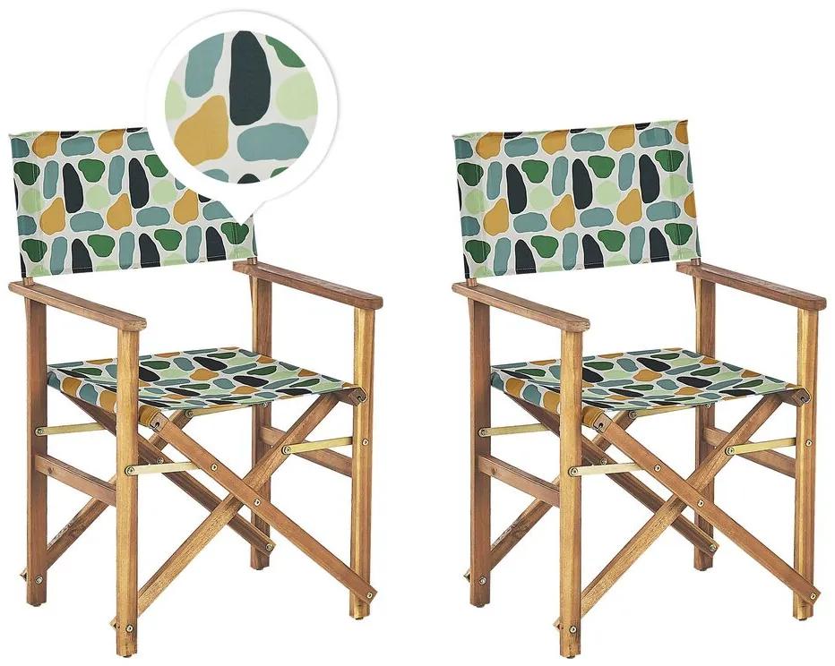 Conjunto 2 cadeiras madeira clara e 2 lonas creme e padrão geométrico CINE Beliani