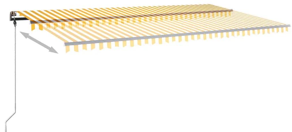 Toldo retrátil manual com LED 600x350 cm amarelo e branco