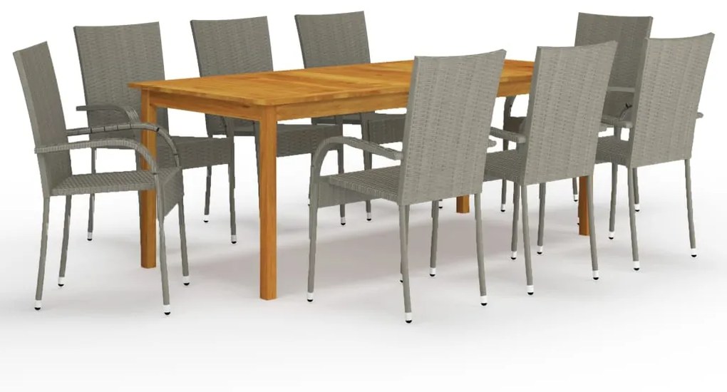 vidaXL 9 pcs conjunto de jantar para jardim cinzento