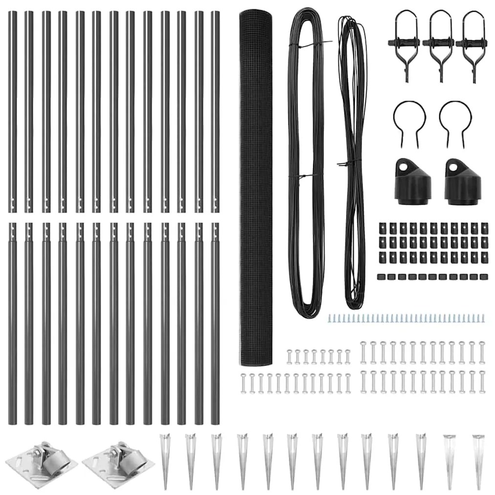 Conjunto de Postes de Cerca Conjunto de 2 Cinza Metal 25 x 1,5 m