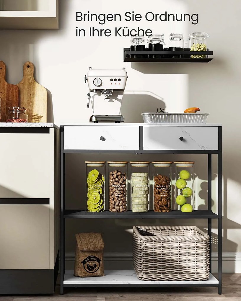 Mesa consola estreita com duas gavetas em tecido 24 x 76 x 80 cm Branco + Preto