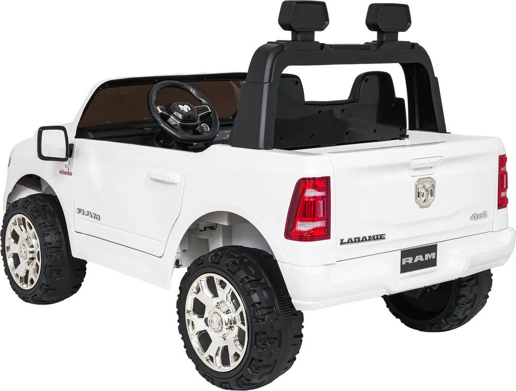 Jipe elétrico para Crianças 24V RAM 3500 Rodas de espuma EVA, assento Couro ecológico Branco