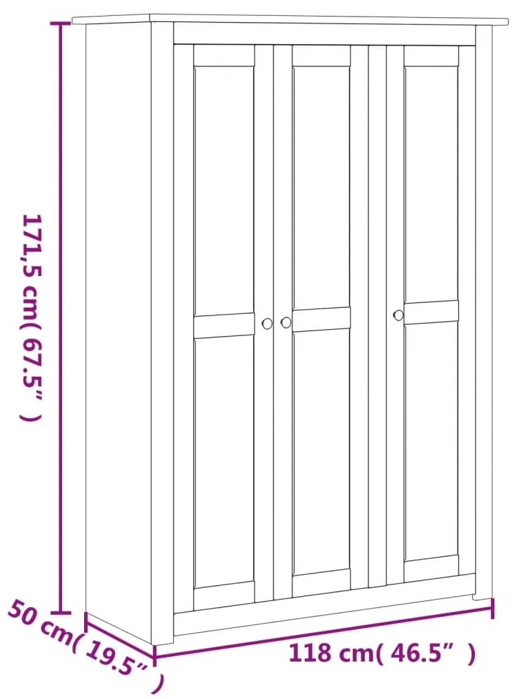 Roupeiro com 3 portas 118x50x171,5 cm pinho Panamá