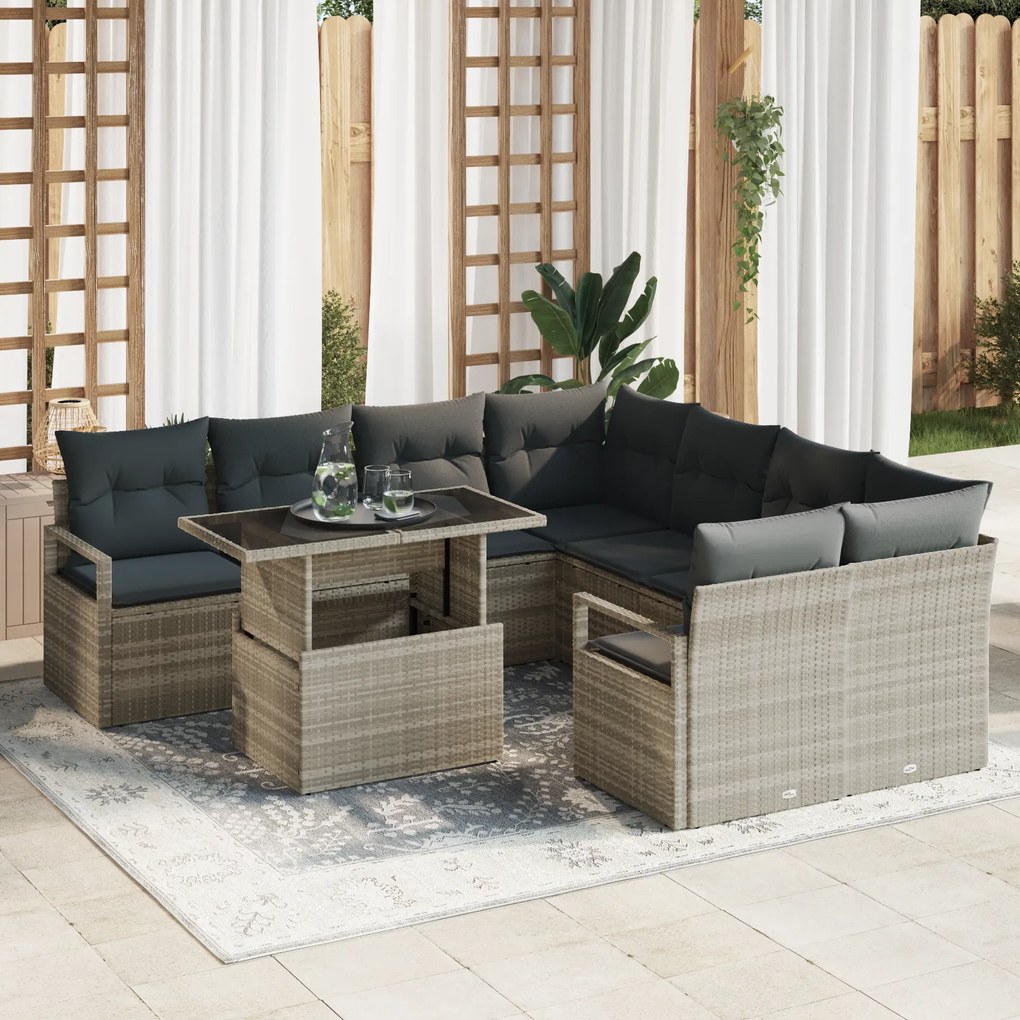 Conjunto de Sofá de Jardim vidaXL com Almofadas Cinza Claro Rattan PE