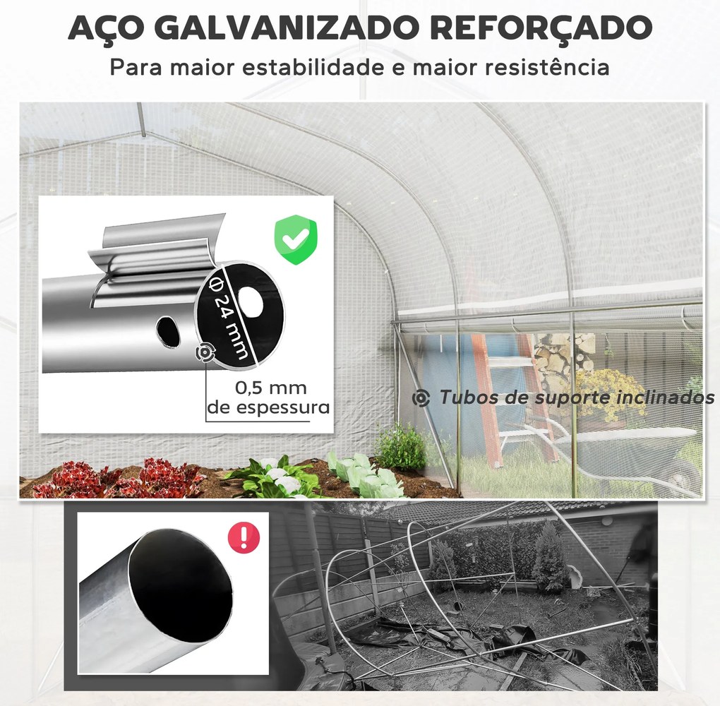 Estufa tipo Túnel 6x3x2 m Estufa de Exterior com 8 Janelas Cobertura d