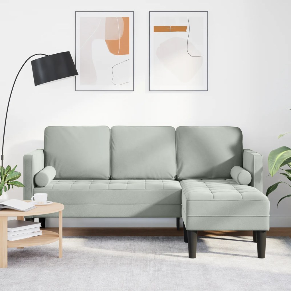 vidaXL Sofá de 3 Lugares com Chaise L em Veludo Cinza Claro de 160 cm