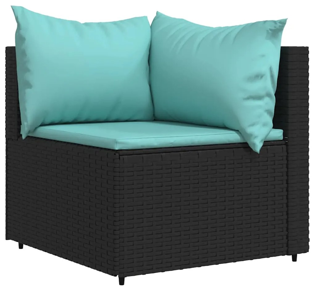 3 pcs conjunto lounge de jardim c/ almofadões vime PE preto