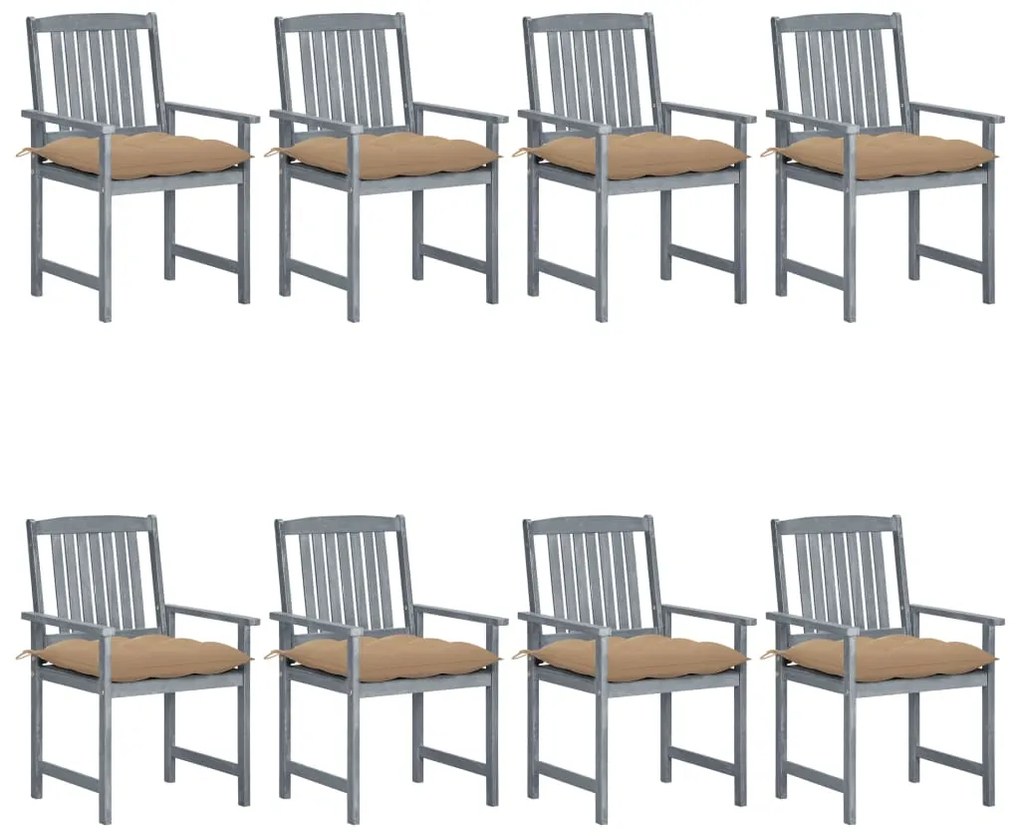 vidaXL Cadeiras de jardim c/ almofadões 8 pcs acácia maciça cinzento