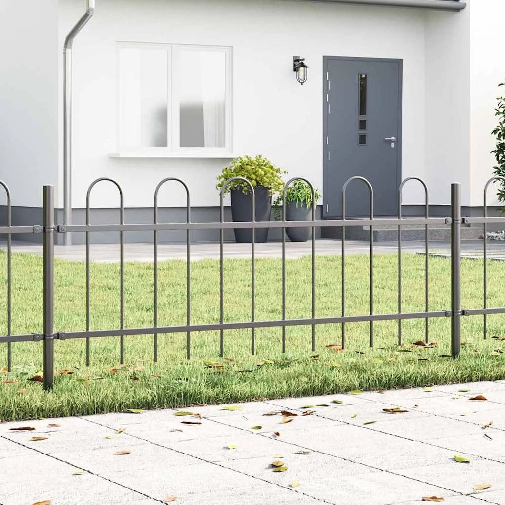 vidaXL Cerca de Jardim com topo arredondado cinza 8,5x0,6m de aço