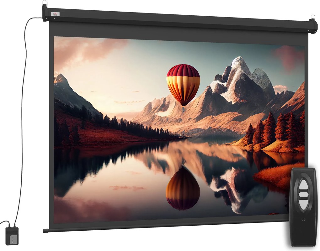 Ecrã de videoprojetor 191 x 8 x 130 cm motorizado e elétrico de 84 polegadas, 4:3, 4K HD, painel de controlo e comando à distância