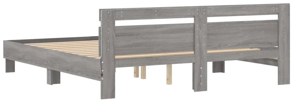 Estrutura cama c/ cabeceira/luzes LED 200x200cm cinzento sonoma