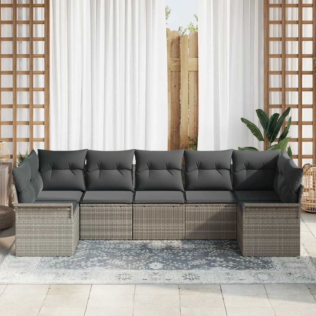 Conjunto de Sofá de Jardim vidaXL de 7 Peças com Almofadas Cinza Claro