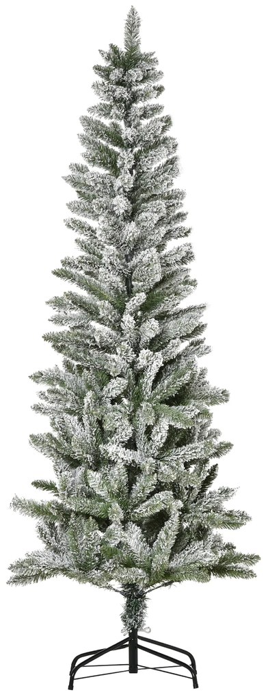 Árvore de Natal 180cm Neve Artificial com 394 Ramos Ignífugos de PVC Base Dobrável e Suporte de Aço Decoração de Natal para Interiores Ø60x180cm Verde